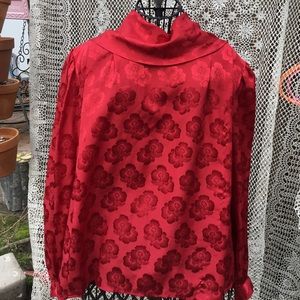 Vintage blouse top red floral lady manhattan 12 retro 1970s